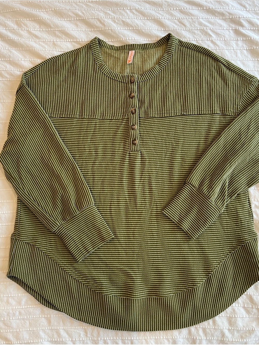 Striped Olive Green Henley Tunic Top